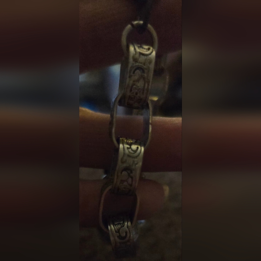 Bohemian Silver-Tone Engraved Pendant Bracelet with Teal Accent Bead - Picture 6 of 6